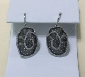 EFFY BH Silver Earring Diamond 0.45 CT’s Oval Shap W. White & Black Rhodium NWT - Picture 1 of 9
