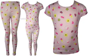 Girls Pyjamas Pink T-shirt Pants Emoji Top Legging Nightwear Age 2-13 Years - Picture 1 of 7