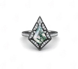 Moss agate ring sterling silver ring green moss agate ring kite moss agate ring - Picture 1 of 5
