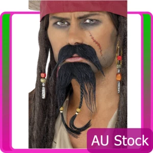 Pirate Beard Moustache Facial Hair Set Caribbean Jack Sparrow Costume Accessory  - Picture 1 of 2