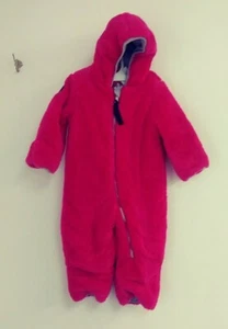 Infant One Piece Pink Hooded Snowsuit Faux Fur Size 24 Month Canada Weather Gear - Picture 1 of 10