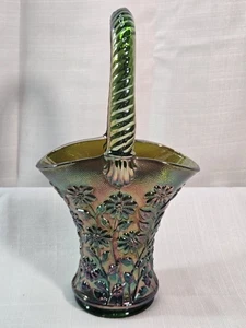 Cesta de vidrio de carnaval verde iridiscente margarita 10" mango trenzado imperial - Imagen 1 de 13