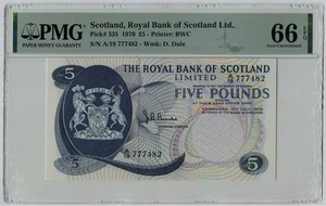 PMG 66 Gran Bretagna Regno Unito Scozia 1970 Banconote 5 sterline P-335 - Foto 1 di 2