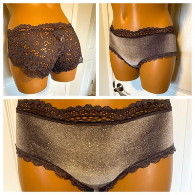 VICTORIA'S SECRET GRAY VELVET SPARKLE W/ LACE HIPHUGGER PANTIES SZ S-M - Image 1 of 4
