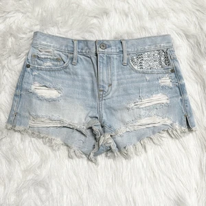 Abercrombie & Fitch Women’s Rhinestone Denim Shorts Size 0 - Picture 1 of 4
