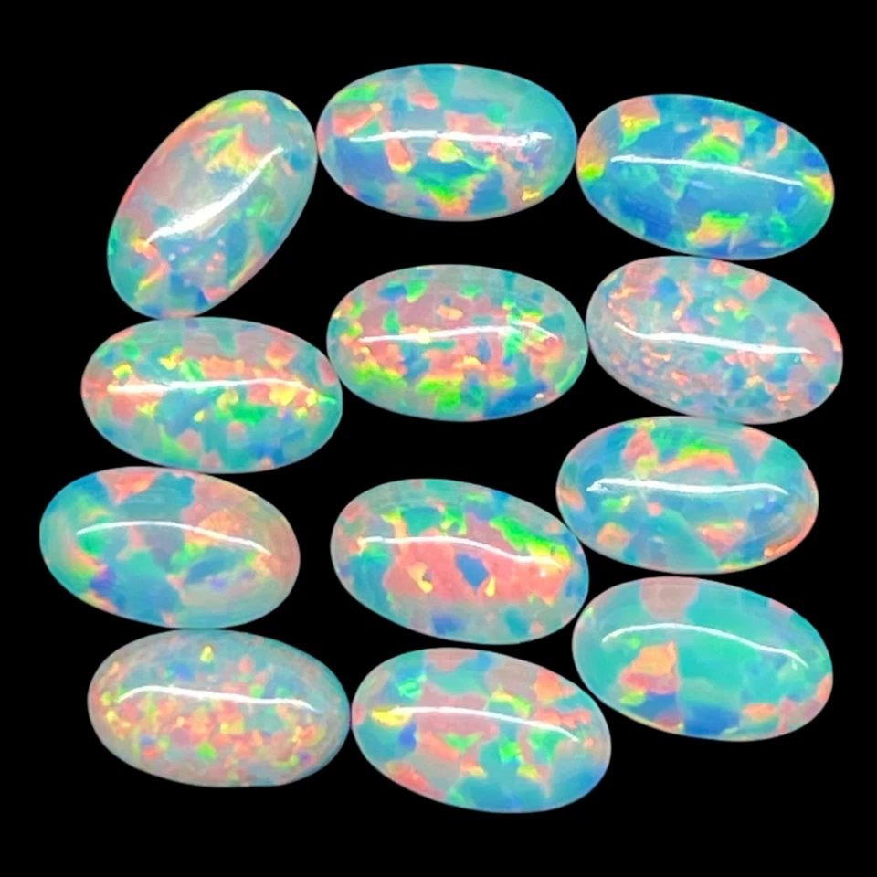 12 Pcs Australian Opal 5x3mm Oval Cabochon AAA Quality Lab Created Gemstone Lot - Image 1 of 4