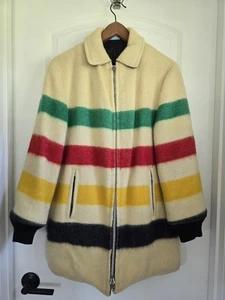 Vtg Hudsons Bay Wool Striped Point Jacket Coat Reversible Sz Med See Photos - Picture 1 of 17