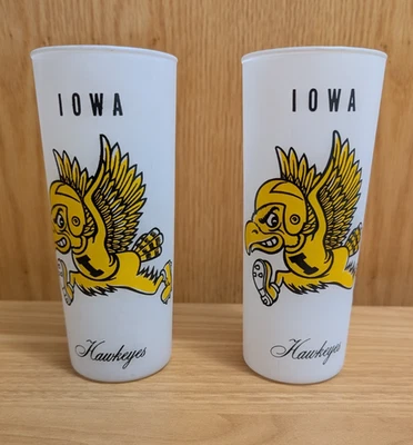 Juego de 2 vasos esmerilados vintage Iowa Hawkeyes Herky Hawk Foto 1 de 4