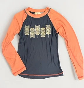 Hanna Andersson Size 5 100 Camp LS Screenprint Rash Guard Foggy Blue Feathers - Picture 1 of 8