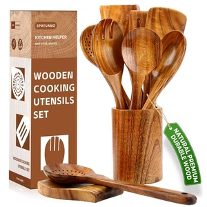 Holzlöffel zum Kochen, Teakholz Küchenutensilien Set für Antihaft Kochgeschirr... - Bild 1 von 7