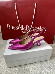 Russell & Bromley Slingpoint Pink Metallic Leather Kitten Heels Size 4/37 - Picture 1 of 10