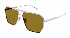 Bottega Veneta BV1012S 007 Silver Brown Lens Square Sunglasses Unisex AUTHENTIC - Picture 1 of 6