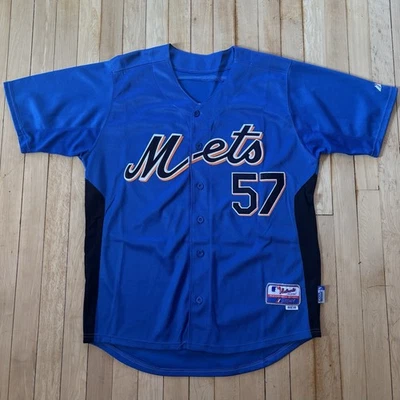 Camiseta masculina de beisebol costurada Majestic New York Mets Johan Santana #57 tamanho 50/M - Imagem 1 de 4
