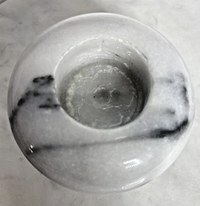 Round 3.5" White W Grey Marble Stone Tea Light Votive Heavy Candle Holder VTG - Picture 1 of 13