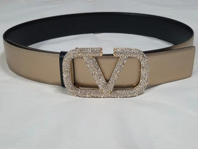 Двусторонний золотой и черный кожаный ремень Valentino с заклепками пряжка 80 см 2-4 - Изображение 1 из 4