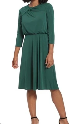 London Times Womens 16 Green Midi Draped 3/4 Slerve Jersey Stretch Nwt Solid - Image 1 of 4