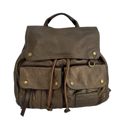 Fossil 卵石纹金属青铜皮革抽绳闭合背包 — 第 1/4 张图片