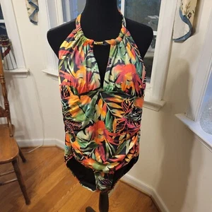 Lauren Ralph Lauren Keyhole Halter Leaf Print One Piece Swimsuit Sz 6 NWT - Picture 1 of 7