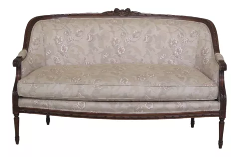 31386EC: French Louis XVI Style Walnut Carved Loveseat Cover