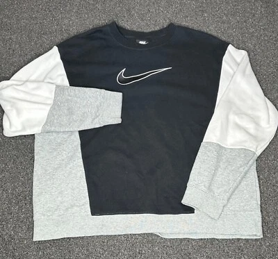 Nike Tech Colorblock Pullover Cuello Redondo Sudadera Negro Gris Blanco Mujer’s Lg Foto 1 de 4