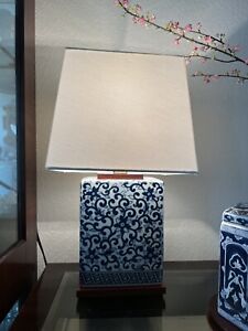 Ralph Lauren Blue White Porcelain Floral Rectangular Small Table Lamp