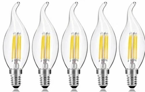 5 x warmweiße LED gebogene Spitze Kerze Klarglas Flamme Filament Glühbirnen 4w SES Lampe - Bild 1 von 1