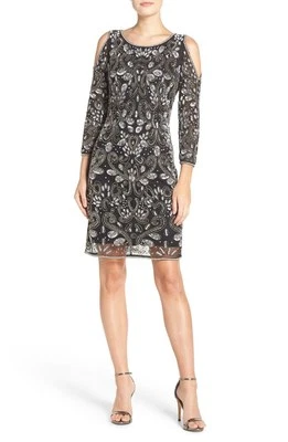 Vestido Vaina Pisarro Nights Malla Adornada (Talla 6) Foto 1 de 4