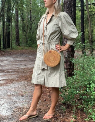 Vestido Worth New York tamanho 4 bege creme midi mangas balão feminino amarrar cintura BTN - Imagem 1 de 4