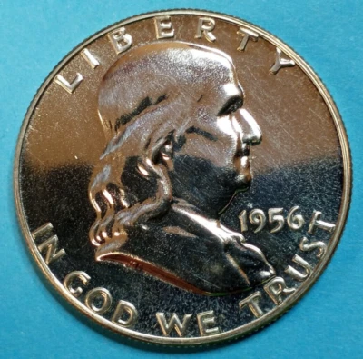 Gem Proof 1956 Franklin Half Dollar - DDO-009 "B" - Sm Strike Thru - Image 1 of 4