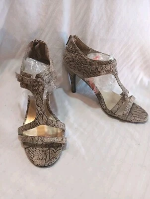 Женские сандалии на каблуках размер 9 Ann Marino туфли коричневый узор змеиная кожа вырез - Изображение 1 из 4