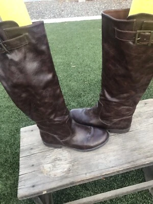 Botas marrones hasta la rodilla de cuero bambú para mujer talla 8, hechas por el hombre vaquera rodeo Foto 1 de 4