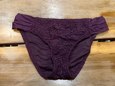 Mossimo Hipster Dark Plum Purple Side Tab Crochet Bikini Bottoms Size Small NWOT - Image 1 of 4