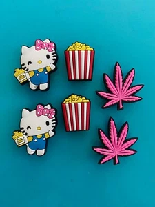 6 Shoe Charm Kitty Cat Popcorn Weed Leaf Plug Button Hole Accessories For Crocs - Picture 1 of 8