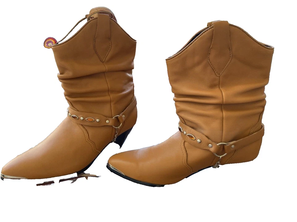 Botas Dingo Talla 9M Vaquera Occidental Tostadas Excelentes Cadenas Media Pantorrilla Foto 1 de 4
