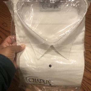 Men’s Button down Chaplin Tuxedo White Shirt 2XL (32-33) New - Picture 1 of 5