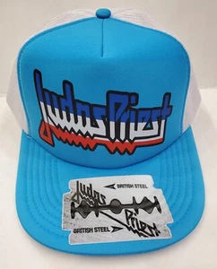 Metal Head Black Death Gothic Industrial Thrash JPriest Neon Blue Trucker Adjust - Picture 1 of 2