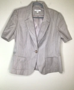 Merona Women’s Size 18 Beige Pinstripe Short Sleeve Button Front Jacket Blazer - Picture 1 of 15