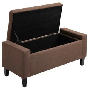 Upholstered Storage Ottoman Linen End of Bed Bench Flipping Top for Living Room - Picture 1 of 17
