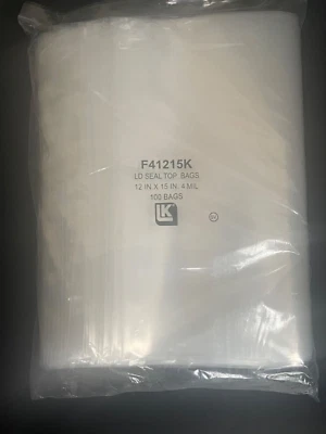 100 Count - 15"L x 12"W Resealable Zipper Seal Top Bag 4mil Clear Poly Zip Lock - Image 1 of 2