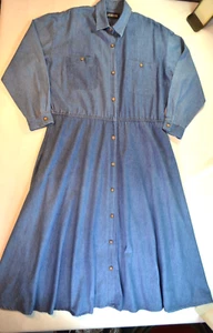 Vintage J.G. Hook 1X Maxi Denim Button Up Lg Slve Dress Coastal Cowgirl Chest 50 - Picture 1 of 13