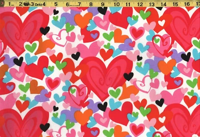 Tela Corazones de San Valentín 100% Algodón DISEÑO EILEEN TOOHEY FUERA DE SERVICIO 1 yarda completa + 20" Foto 1 de 2