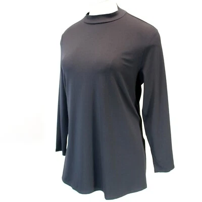 Eileen Fisher Plus Size Black Jersey Mock Neck Long Tunic Top Blouse 1X - Image 1 of 4