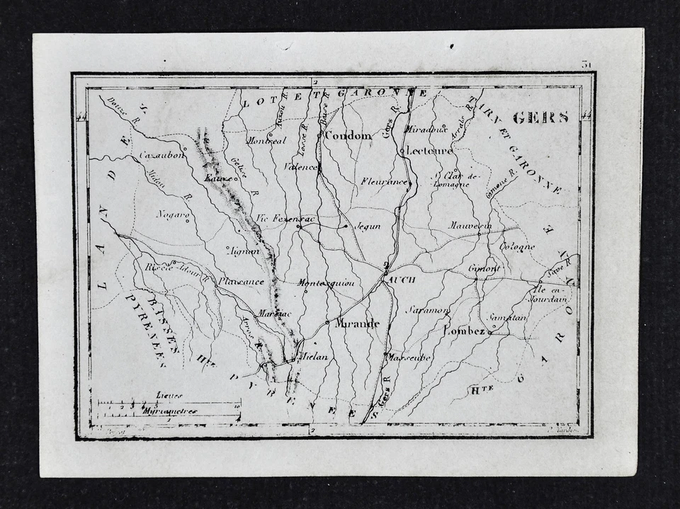 1833 Perrot Map - Gers - Lectoure Auch Mirande Lombez Condom Cologne - France - Image 1 of 1