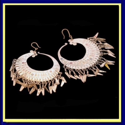 Vintage earrings huge ear hoops lightweight aluminum Hmong people Vietnam (7521) - Image 1 of 4