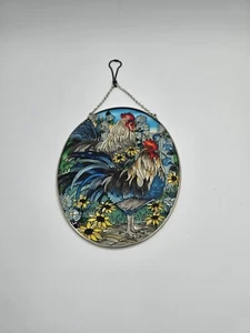 Stained Glass Suncatcher Hand Painted Chicken Rooster Sunflowers Denver - Picture 1 of 3