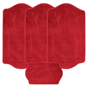 ROMANY GYPSY CARAVAN MACHINE WASHABLE 4PCS MAT SET, RED GREEN CHRISTMAS RUG - Picture 1 of 16