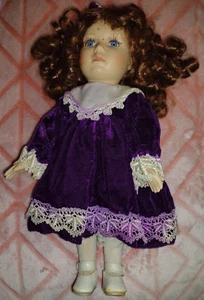 12" Dan Dee Doll Collectors Choice (Porcelain) Brown Hair Blue Eyes Purple Dress - Picture 1 of 3