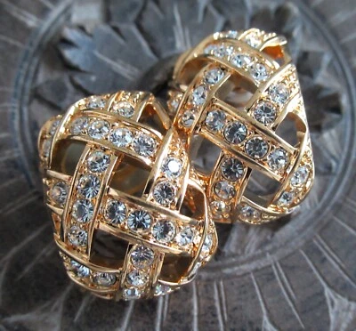 Pendientes Vintage Cristal Swarovski Estrás Tejido de Cesta Calado Formal Novia Foto 1 de 3