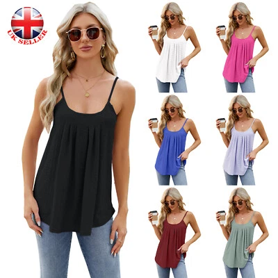Women's Camisole Hollow Out Flowy Tank Top with Adjustable Straps Loose Fit Vest - Image 1 of 4