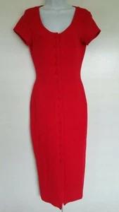 True Vintage 90's Rampage Red Column dress scoop body con 1990's button down M - Picture 1 of 8
